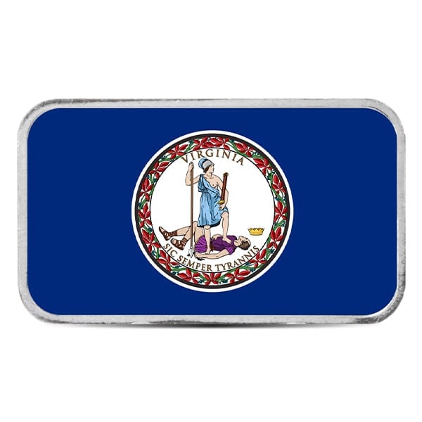 Virginia State Flag Silver Bar (Colorized) - 1 Troy Ounce, .999 Pure