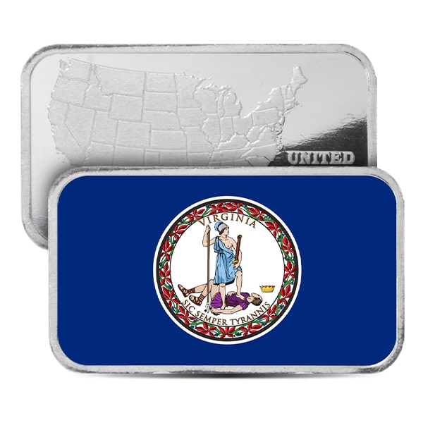 Virginia State Flag Silver Bar (Colorized) - 1 Troy Ounce, .999 Pure