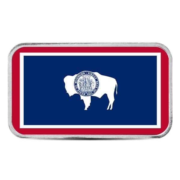 Wyoming State Flag Silver Bar (Colorized) - 1 Troy Ounce, .999 Pure