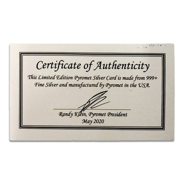 Pyromet Silver Card - 1 Troy Oz, .999 Pure