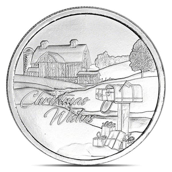 Christmas Barn Themed Silver Round - 1 Troy Ounce, .999 Pure