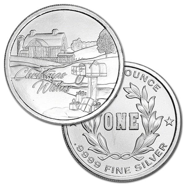 Christmas Barn Themed Silver Round - 1 Troy Ounce, .999 Pure