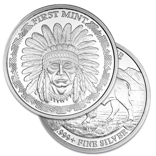 First Mint Indian / Buffalo Silver Round - 1 Troy Ounce, .999 Pure