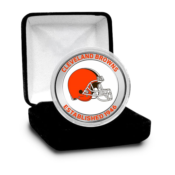 Browns 1 Oz Colorized NFL Silver Round in Capsule w/ Box - .999 Pure