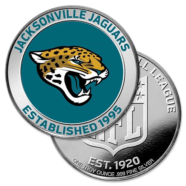 Jaguars 1 Oz Colorized NFL Silver Round in Capsule w/ Box - .999 Pure