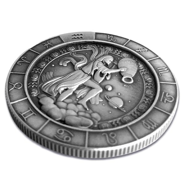 Aquarius the Water Bearer 1 Oz Zodiac Silver Round - .999 Pure