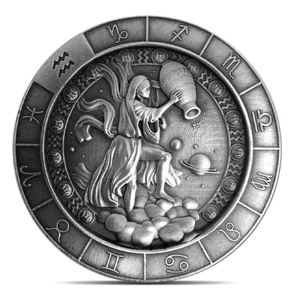 Aquarius the Water Bearer 1 Oz Zodiac Silver Round - .999 Pure