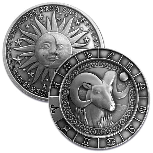 Aries the Ram 1 Oz Zodiac Silver Round - .999 Pure