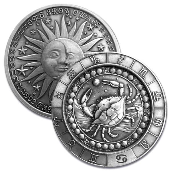 Cancer the Crab 1 Oz Zodiac Silver Round - .999 Pure