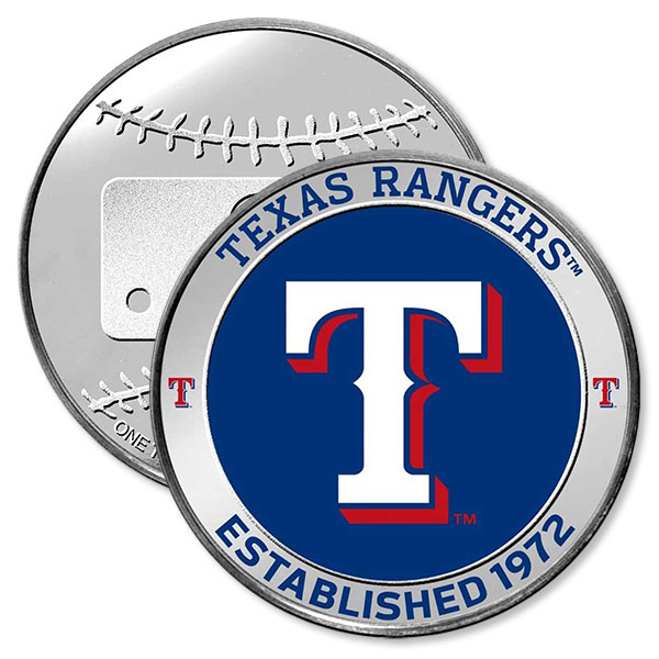 Colorized MLB Rangers 1 Troy Oz Silver Round - .999 Pure