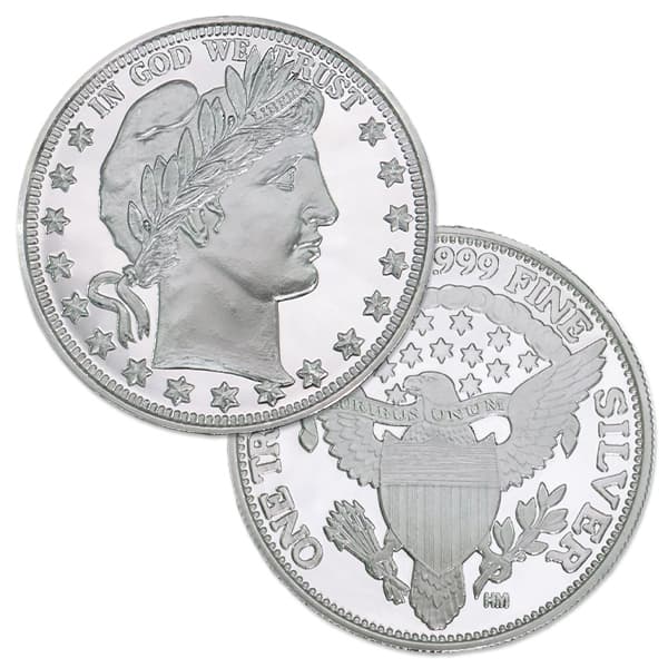 Barber Silver Round - 1 Troy Ounce, .999 Pure
