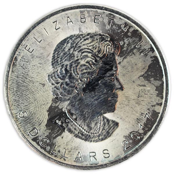 Spotted/Tarnished/Circulated Silver Maple Leaf, .9999 Pure, 1 Troy Ounce thumbnail