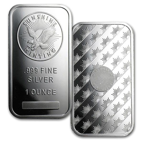 Sunshine Minting 1 Ounce Bar, .999 Pure Silver