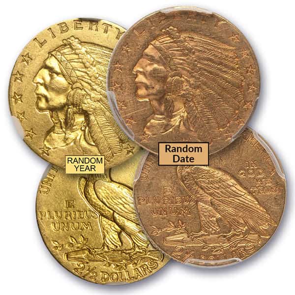 MS61 Graded $2.50 Indian Head U.S. Gold Coin (PCGS / NGC) - Random Dates