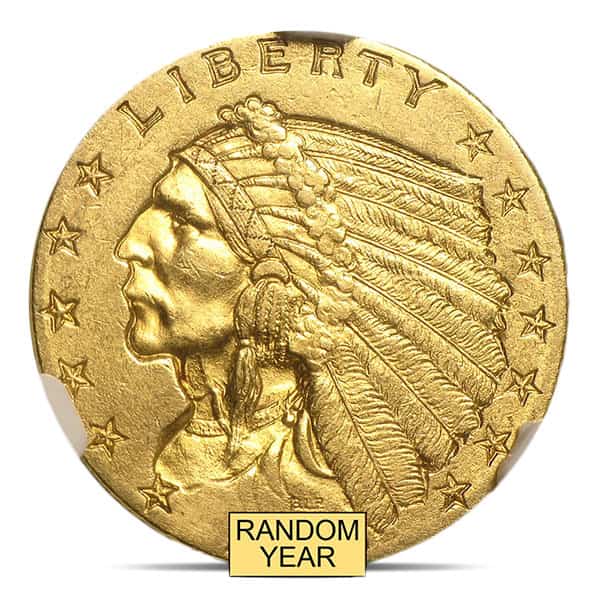 MS61 Graded $2.50 Indian Head U.S. Gold Coin (PCGS / NGC) - Random Dates