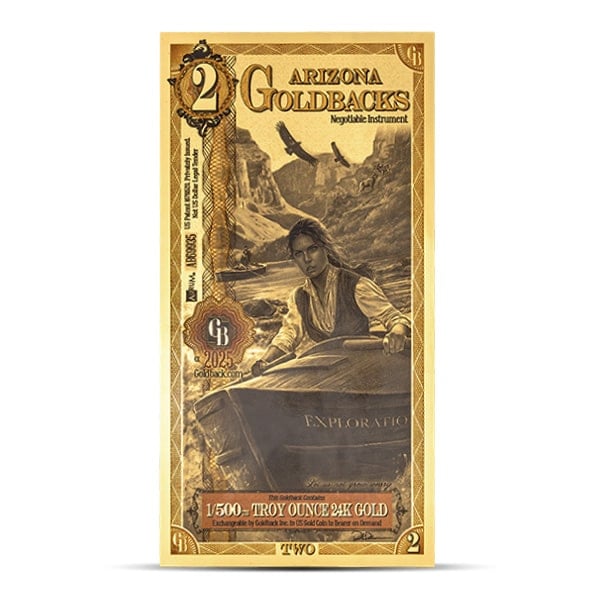 2 Arizona Goldback - Exploratio, 1/500th Troy Oz .9999 Gold-Backed