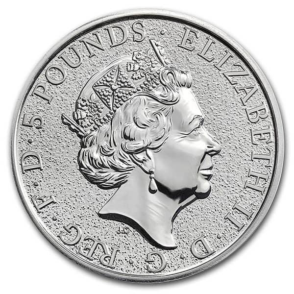 British Royal Mint Queen's Beast; Lion - 2 Oz Silver Coin .9999 Pure thumbnail