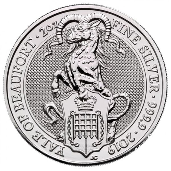 2019 British Royal Mint Queen's Beast; Yale - 2 Oz Silver Coin .9999 Pure