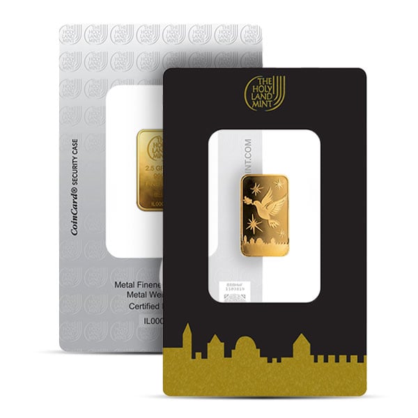 Holy Land Mint Dove of Peace Gold Bar, 2.5 Gram, .9999 Pure in Assay Package