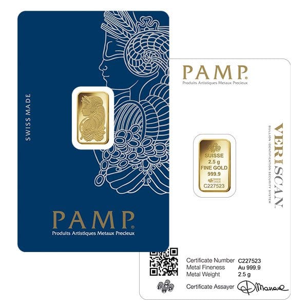 2.5 Gram PAMP Suisse Gold bars for sale - Money Metals Exchange