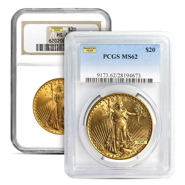 MS62 Graded St. Gaudens $20 U.S. Gold Coin (PCGS / NGC) - Random Dates