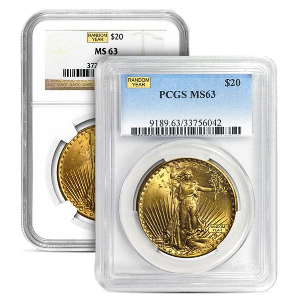 MS63 Graded St. Gaudens $20 U.S. Gold Coin (PCGS / NGC) - Random Dates
