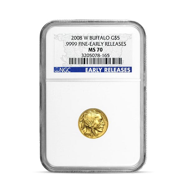 2008 MS70 Graded American Buffalo - 1/10 Troy Ounce .9999 Pure Gold (PCGS / NGC)