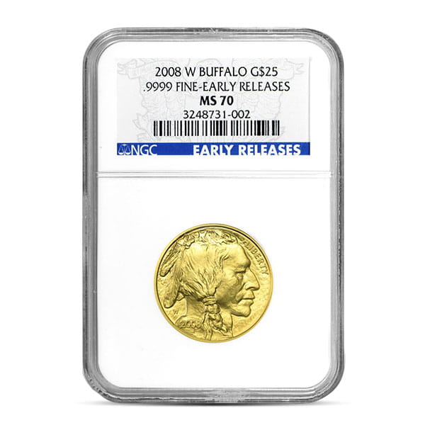 2008 MS70 Graded American Buffalo - 1/2 Troy Ounce .9999 Pure Gold (PCGS / NGC)