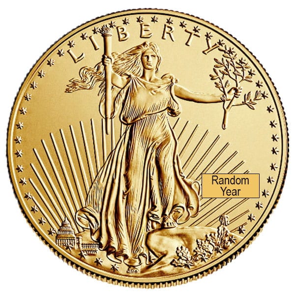 1/4 Oz American Gold Eagle Coin, Type 1 Design (Dates Our Choice)