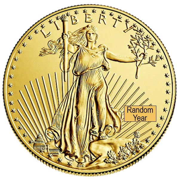 1/2 Oz American Gold Eagle Coin, Type 1 Design (Dates Our Choice)