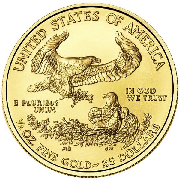 1/2 Oz American Gold Eagle Coin, Type 1 Design (Dates Our Choice)