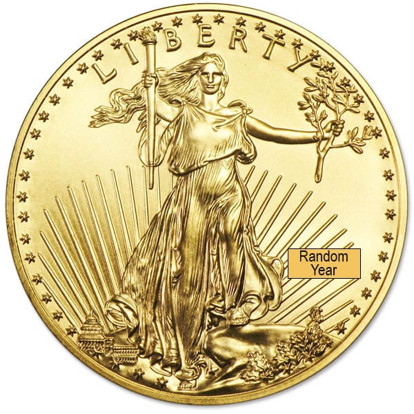 1/10 Oz American Gold Eagle Coin, Type 1 Design (Dates Our Choice)