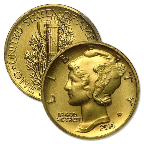 アメリカ リバティ 金貨NGC SP70 2016 1/10oz 純金 最高鑑定 2016 SP70 Graded 1/10 Troy Oz Gold Mercury Dime (PCGS / NGC)