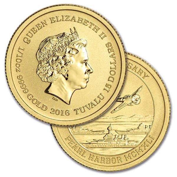 2016 1/10 Oz Gold Pearl Harbor Coin, .9999 Pure
