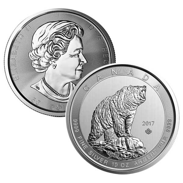 2017 10 Oz RCM Grizzly Bear .9999 Silver Coin