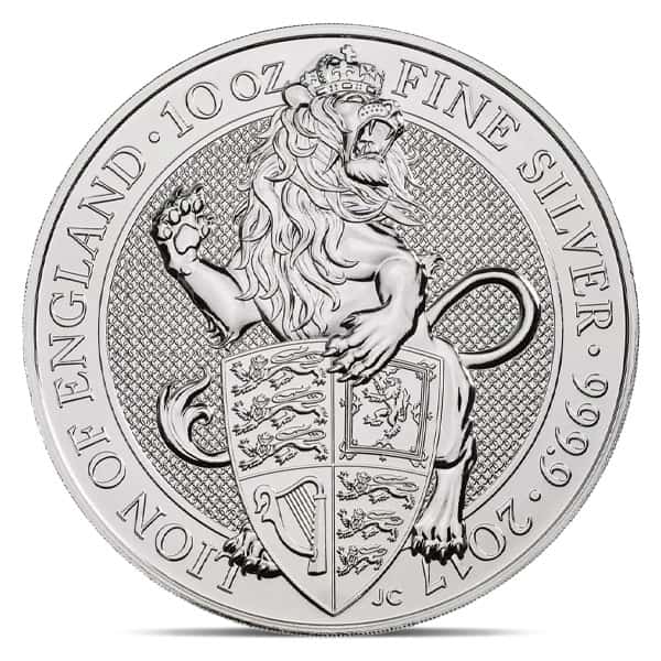 2017 British Royal Mint Queen's Beast; Lion of England - 10 Oz Silver Coin .9999 Pure