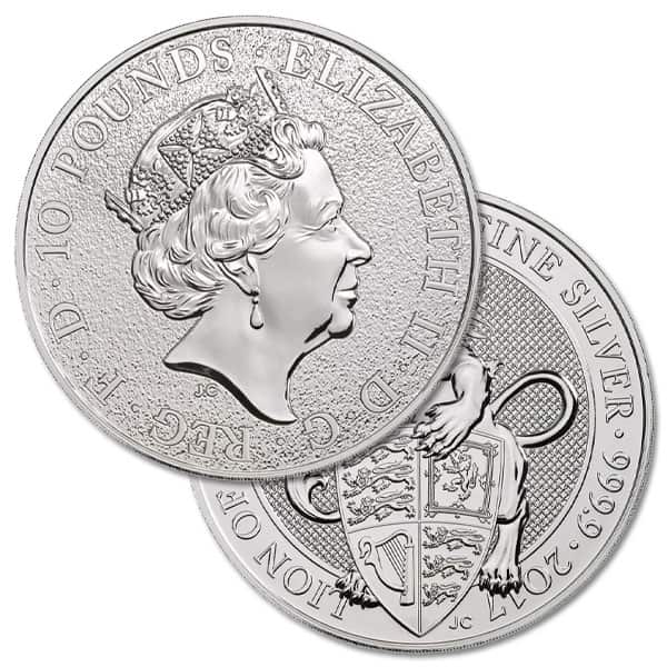 2017 British Royal Mint Queen's Beast; Lion of England - 10 Oz Silver Coin .9999 Pure