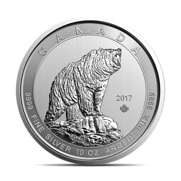 2017 10 Oz RCM Grizzly Bear .9999 Silver Coin