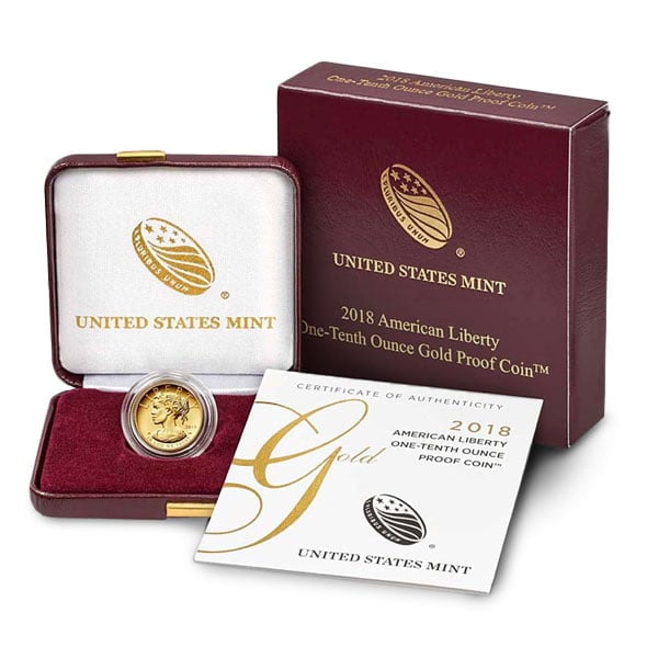 2018 Proof Gold American Liberty - 1/10 Troy Oz
