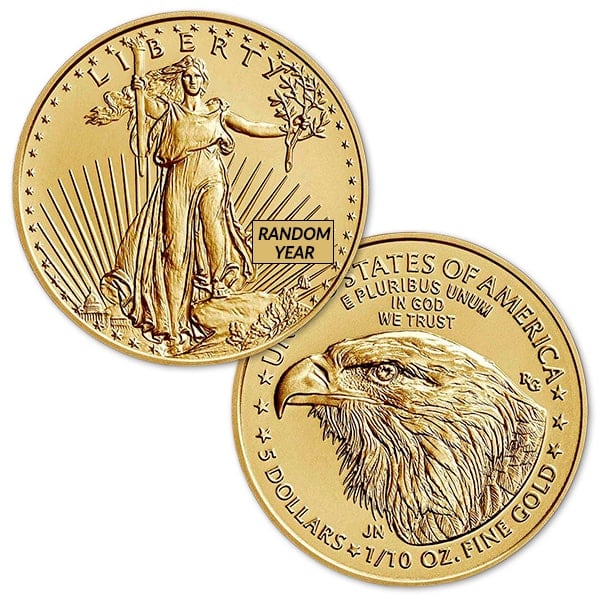 1/10th Oz American Gold Eagle Coin - New / Type 2 Design (Dates Our Choice)