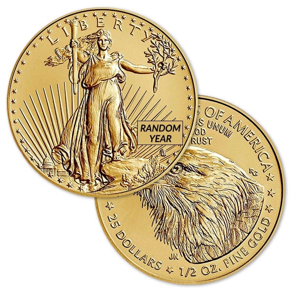 1/2 Oz American Gold Eagle Coin - New / Type 2 Design (Dates Our Choice)