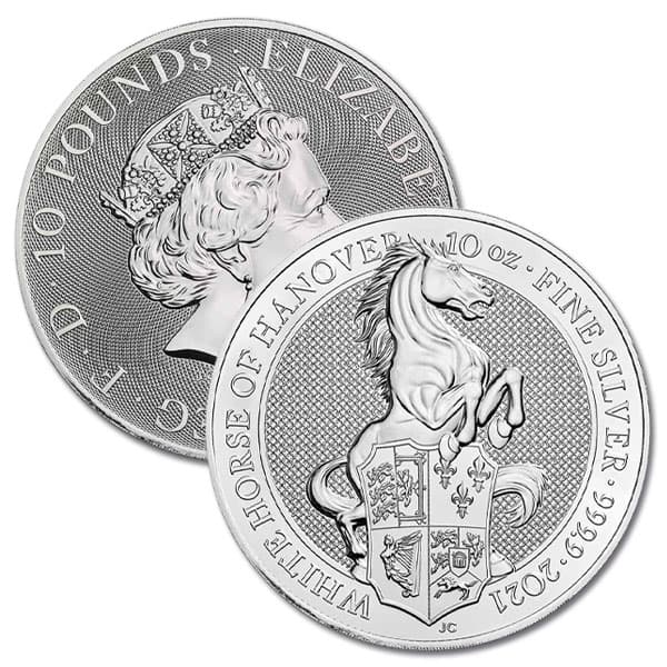 2021 British Royal Mint Queen's Beast; The White Horse - 10 Oz Silver Coin .9999 Pure