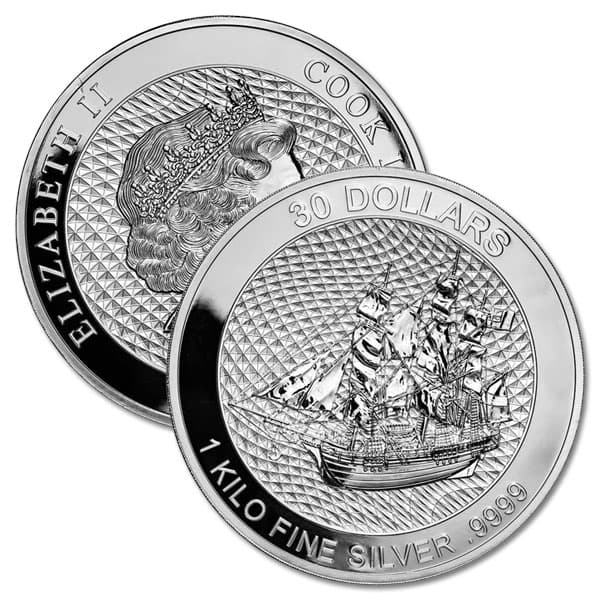2022 Cook Islands 1 Kilo HMS Bounty Silver Coin, 32.151 Troy Oz
