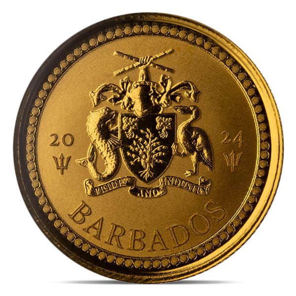 2024 Gold Barbados Trident Coin - 1/10 Troy Ounce, .9999 Pure