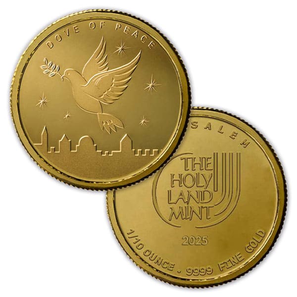 2025 Holy Land Mint Dove of Peace Gold 1/10 Troy Ounce Round - .9999 Pure in Assay Package