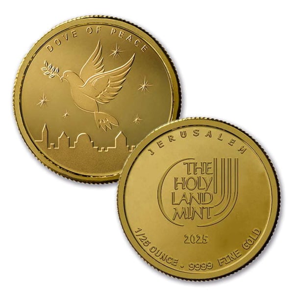 2025 Holy Land Mint Dove of Peace Gold 1/25 Troy Ounce Round - .9999 Pure in Assay Package