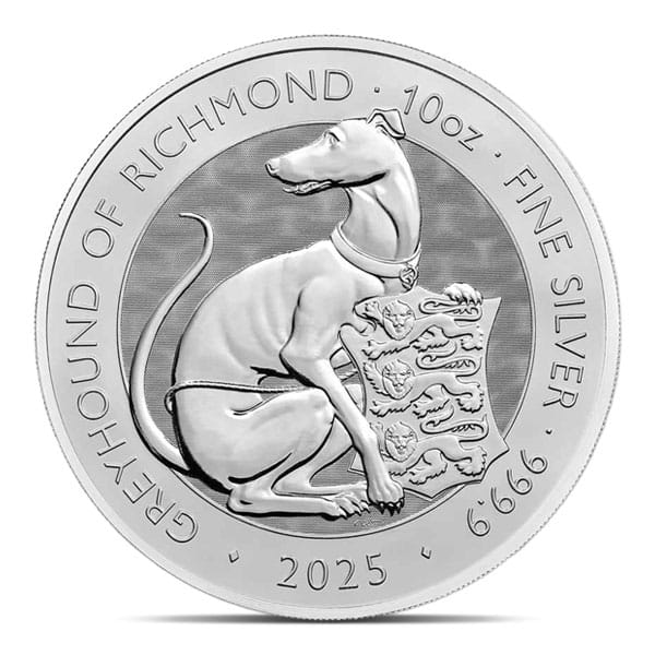 2025 10 Oz British Royal Mint Tudor Beasts; Greyhound of Richmond