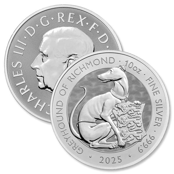 2025 10 Oz British Royal Mint Tudor Beasts; Greyhound of Richmond