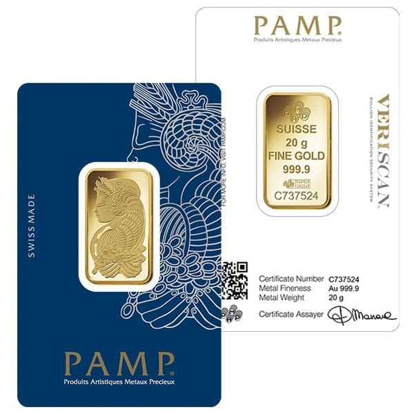 PAMP Suisse 20 Gram Gold Bar thumbnail