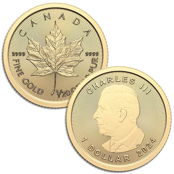 1/20th oz Gold Canadian Maple Leaf, .9999 Pure